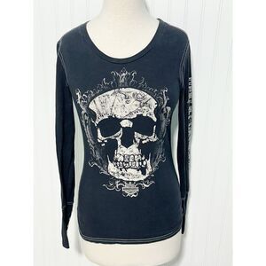 Harley Davidson Women's Skull Barbs Collingswood‎ T Shirt Blue Size Large